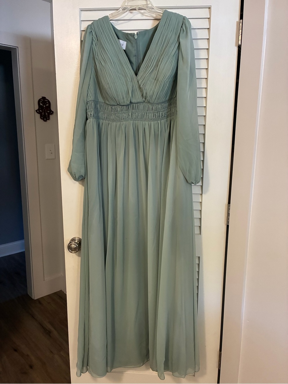 Azazie Palermo Agave Green Long Sleeve Chiffon Maxi Dress